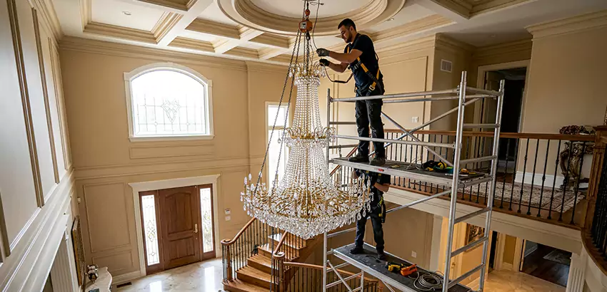 Two-Story Foyer Chandelier Installation in Hermitage
